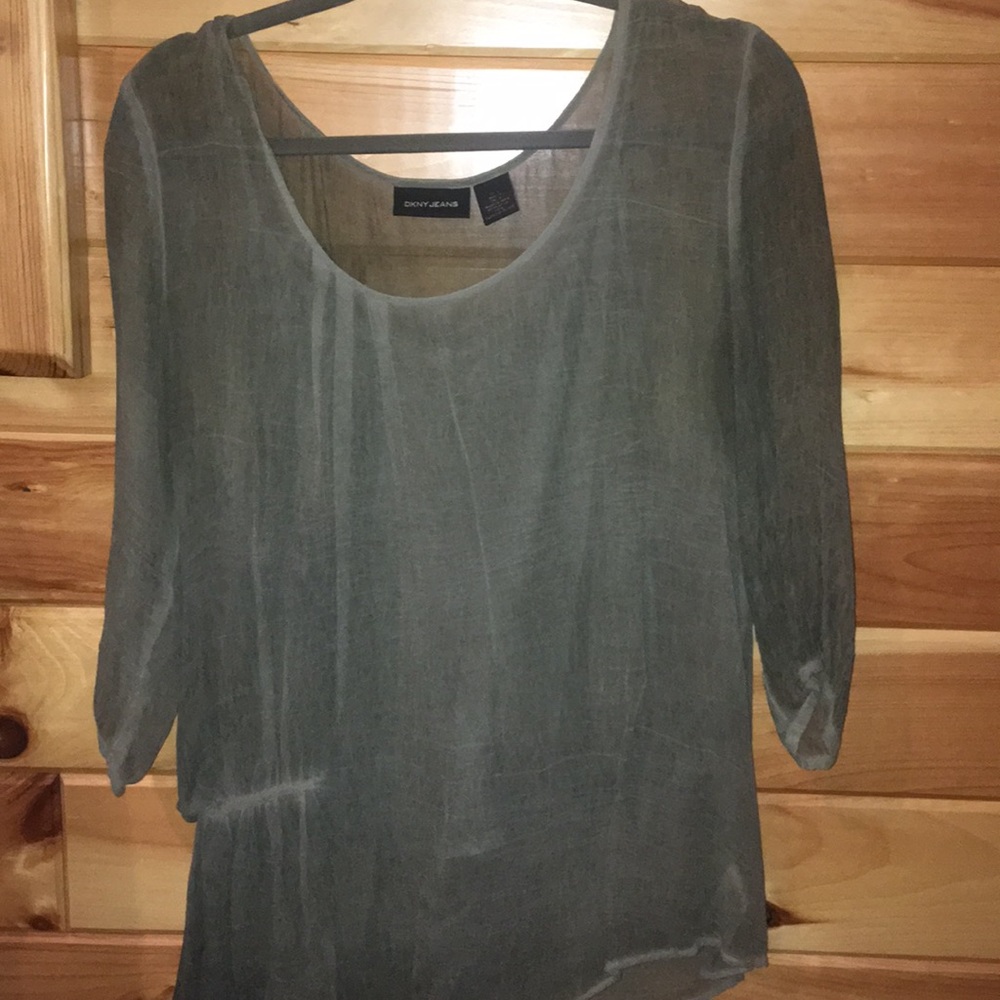 DKNY JEANS sheer top over a tank